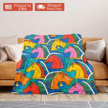 Horse Freedom Design Personalized Horse Pattern Flannel Blanket Digital Printing Blanket Soft Warm Comfortable Polyester Fabric For Sofa Bed Travel Camping Living Room Office Chair Gift For Family Or Friends Cozy Animal Themed Throw - Multicolor - View 3