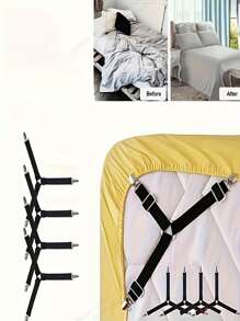 4pcs Adjustable Non-Slip Triangle Bed Sheet Fasteners With Transparent Elastic Clips - Suitable For Couch Covers And Bedding, Easy To Clean, Bed Sheet Straps