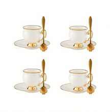 1 Set, 6 Cups And 6 Saucers, Turkish Coffee Cups And Water Glasses, English Afternoon Tea Set, With Handles, Heat-Resistant, Golden Luxury, Suitable For Restaurants, Homes And Offices, A Great Gift Choice For Family, Friends And Loved Ones