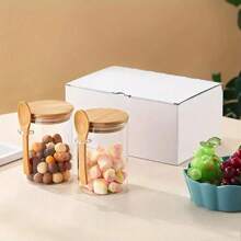 1/2pcs Transparent Glass Breakfast Jars With Bamboo Lids & Spoon, Layered Yogurt Cups With Spoon Holder, Reusable Overnight Oats Containers - Perfect For Yogurt, Oatmeal, Smoothie Bowls, Desserts & Snacks, Ideal For Meal Prep, Office Lunch, Travel, Leak-Proof Design Keeps Food Fresh, Easy To Clean, Essential For Health-Conscious People