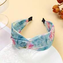 1pc French Painting Knotted Cross Headband For Women, Vintage Wide Hairband Design Sense Crimped Hair Clip Elegant Korean Style Hair Accessory Hair Hoop