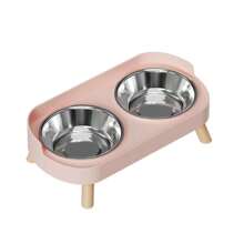 Elevated Stainless Steel Pet Bowl Set, With Stand And Double Bowls, Suitable For Small Dogs And Cats, With Splash Guard - Pet Feeder