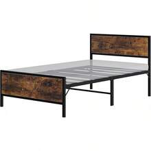 Base de Cama Individual,1M Cama Individual,Base de Cama con Cabecero y Pie de Cama,Bases para Camas Individuals,con Bases Camas Soporte de Lamas Metálicas,195CM*100CM*35CM (Gris) - Color retro - Ver 11