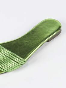 New Versatile Green Strap Patchwork Pointed Toe Flat Sandals Shoes - Green - View 6