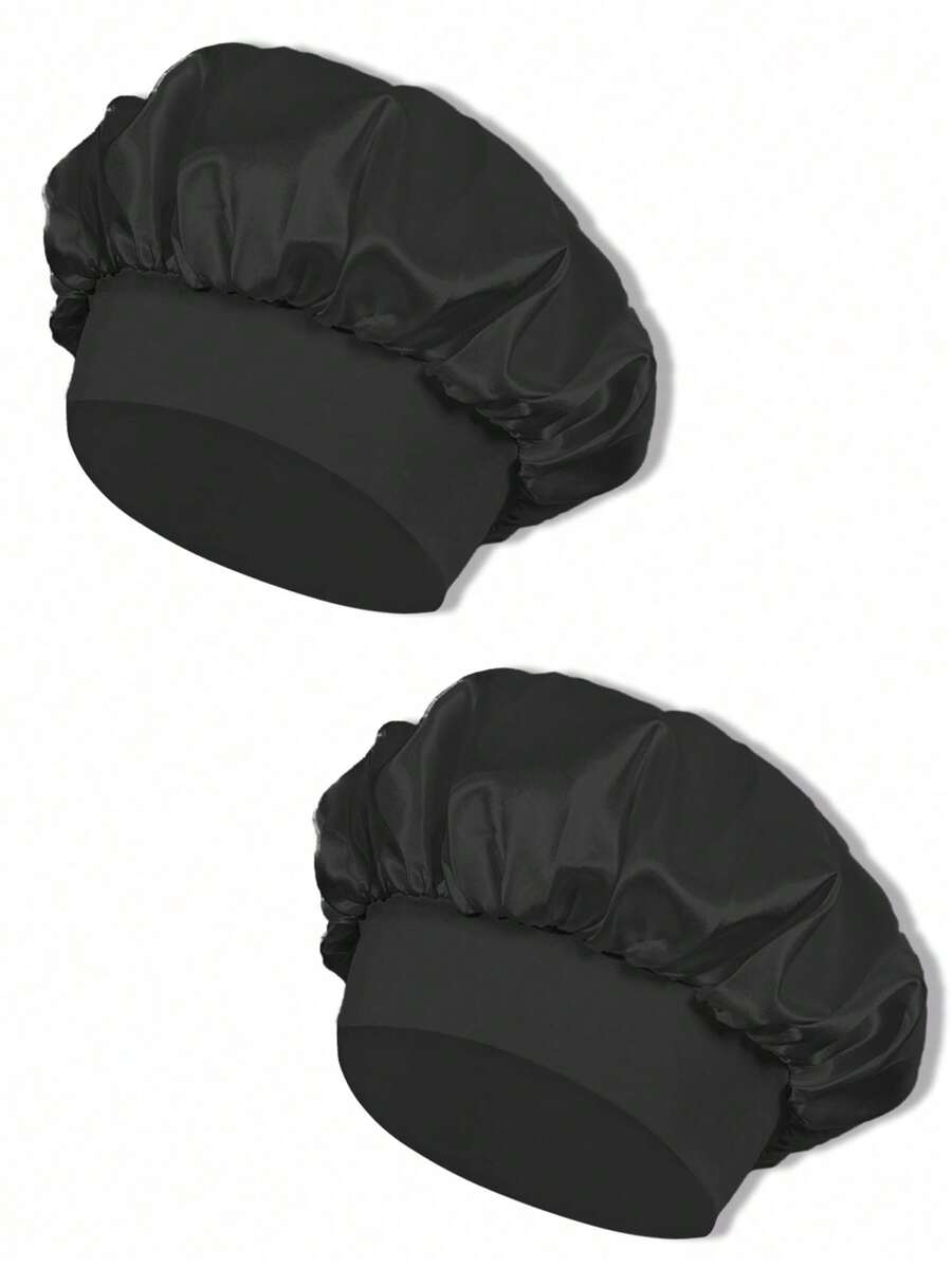 1/2Pcs Silk Bonnet For Sleeping, Satin Hair Bonnets, Soft Elastic Band Silk Sleep Cap, Silk Hair Wrap For Curly Hair (Black&Pink]