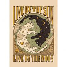 1 pieza Pintura de lona retro con diseño de gato de la suerte, brujería, sol, luna y polvo de estrellas para decoración del hogar, opcional con marco - Multicolor - Ver 51