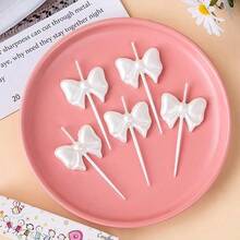 5pcs/Box Pearl White Bow Candles, Personalized Candles For Birthday Cake, Cute Fairy Birthday Party Cake Decor, Available In Multiple Colors: White, Pink, Red, Blue, Yellow, Orange, Brown - Multicolor - View 5