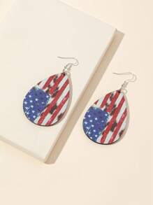 1 Paar tropfenförmige Holz-Ohrringe, Hängeohrringe für Frauen und Mädchen als Accessoire und Schmuck für den amerikanischen Unabhängigkeitstag