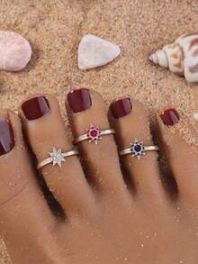 1pc Delicate Hexagram Zirconia 18k Gold Open Toe Ring For The Summer Beach. - Six-pointed Star Foot Ring - View 1