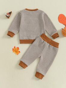 Toddler Girls Boys Halloween Outfits Pumpkin/Ghost/Tree/Turkey Embroidery Sweatshirts And Long Pants 2Pcs Clothes Set - Brown - View 7