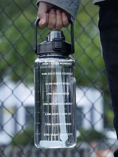 1 件 750/2000ml 大容量黑色 PC 水瓶，运动健身便携式吸管杯，适合居家户外旅行