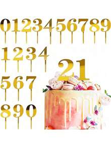 1个/10个金色银色简约0-9数字蛋糕装饰插牌，适用于婚礼、儿童生日派对、婴儿派对蛋糕装饰 - 彩色 - 查看 1
