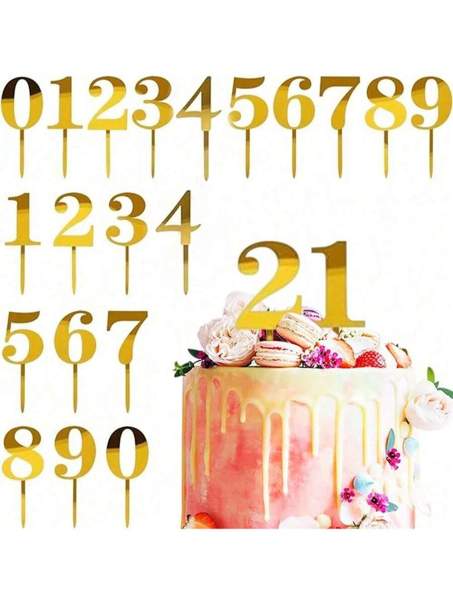 1个/10个金色银色简约0-9数字蛋糕装饰插牌,适用于婚礼、儿童生日派对、婴儿派对蛋糕装饰 - 彩色 - 查看 1