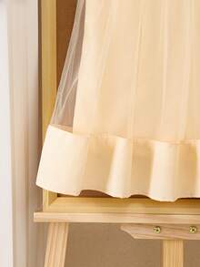 女婴甜美网眼薄纱公主裙，有领，无袖，礼服 - 杏色 - 查看 4