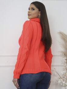 Women's Knitted Blouse High Neck With Front Brace Winter Elegant--- - 橘色 - 查看 1