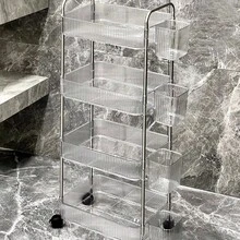 1pc Household Transparent Movable Cosmetic Small Cart Storage Rack, Large Capacity Multifunctional Bathroom Finishing Display Rack, Bathroom Accessories - Multicolor - View 14