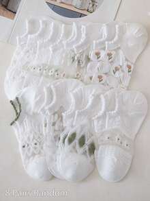 1/8/16 Pairs Summer Thin Crystal Socks, Hollow Breathable Short Socks, White Invisible Ankle Socks, Ultra Thin Mesh Net Socks Christmas Gift - Multicolor - View 8