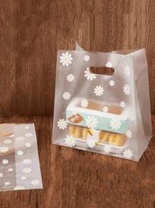 10/50/100pcs Frosted Floral Gift Bags With Daisy Pattern - Reusable Transparent Plastic Tote Bags With Handles, Multifunctional Portable Storage Bags, For Wedding, Birthday Party Favors, Shopping & Travel & Clothing Packaging, Gift Packaging Supplies