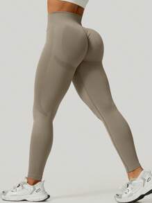 NcmRyu 1pc Women's Seamless Elastic Solid Color Casual Everyday Wear, Running, Fitness Workout Leggings