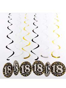 6pcs/1set Black Rose Gold PVC Spiral Hanging Ornaments For 18th/21th/30th/40th/50th/60th/70th Birthday Decorations Party Background Decoration Supplies