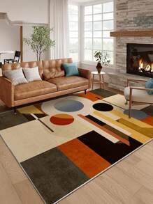 1 Stück Teppich im Wohnzimmer in Großformat mit mehrfarbigem Farbblockdesign, moderner Stil mit 1100g/㎡ Material mit niedriger Polsterung, 5mm Dicke, weich und angenehm anzufühlen, leicht zu pflegen, wasserdicht und fleckabweisend, rutschfeste Rückseite, maschinenwaschbar, Teppich für Lobby, Schlafzimmer, Küche, Esszimmer, Büro, Raumdekoration und Fußmatte.