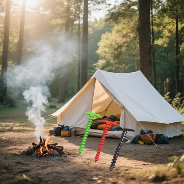 10 piezas de Estacas de suelo para exteriores - Clavos en espiral a prueba de viento para carpa, accesorio de herramientas para camping en color rojo, negro y verde