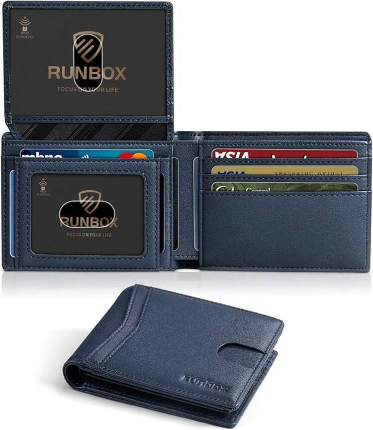 Runbox Wallet Men Slim RFID Leather 2 ID Window With Box | SHEIN USA
