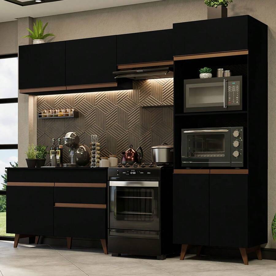 Cocina Integral Completa Modular Madesa 260cm 09 Color Negro - Negro - Ver 1