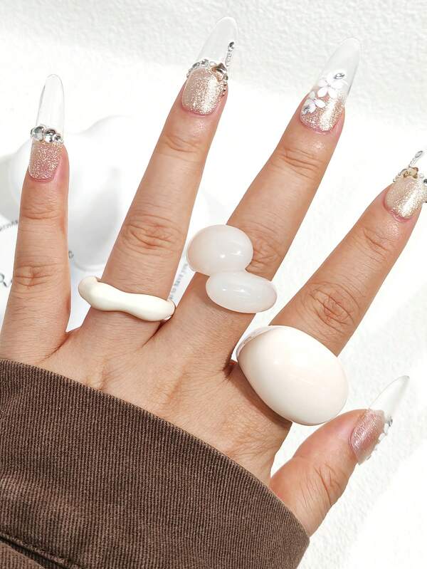 3pcs Candy Design Resin Rings, Fashionable Personalized Rings Suitable For Daily Dates