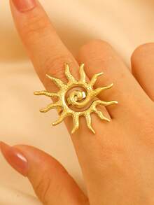 1 件不锈钢向日葵戒指，时尚复古风格女士珠宝配饰，适合日常、派对和活动佩戴 - 金黃色 - 查看 6