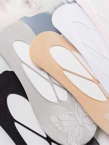 5 Pairs Butterfly Pattern Round Toe Invisible Socks Women's Rubber Anti Drop Invisible Socks Shallow Cuff Socks - Multicolor - View 7