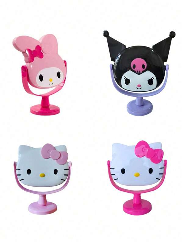 Sanrio 1 pezzo Specchio da trucco rosa di Hello Kitty, My Melody, specchio da scrivania carino e decorativo a tema cartoni animati Kuromi per camera da letto o come regalo (alcune parti potrebbero essere casuali)