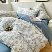 Cotton Bedding Set, Freshly Washed Cotton Quilt, Bed Sheet - Blue - View 1