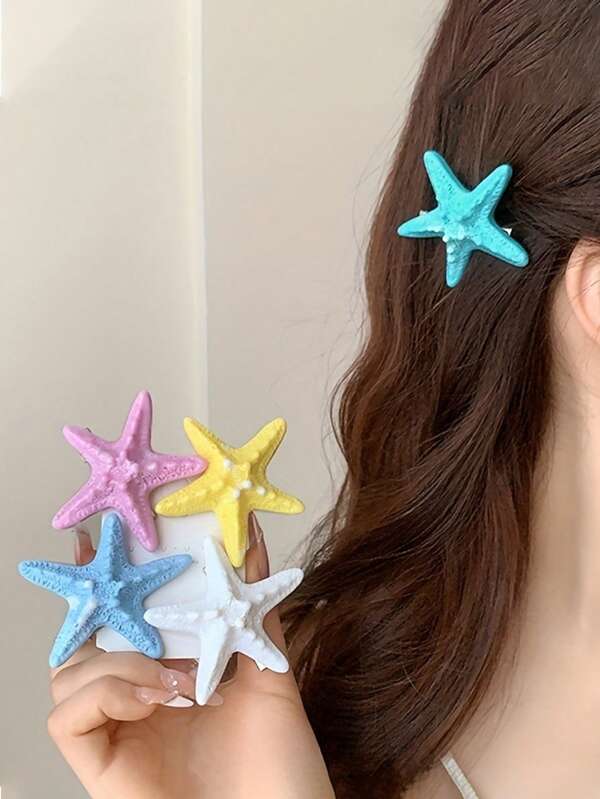 5pcs Star Hairpins - Bohemian Beach Hairpins With Soft Color Block Designs, Light Plastic Hairpins For Women, Cute Animal Hairpins With Bangs And Chinons, Cute Hairpins, Bangs Management, Fun Aesthetics.