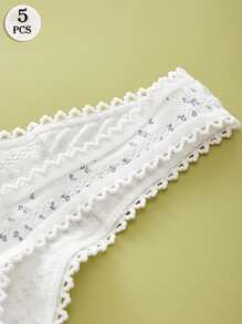 5 SZTUK Śliczna Drukowana Bielizna Seksowna Kokardka Stringi Koronkowe Białe Damskie Bielizna Fajne I Elastyczne Letnie Casualowe Majtki Sportowe Dla Kobiet Oddychające Miękkie I Wygodne Stringi