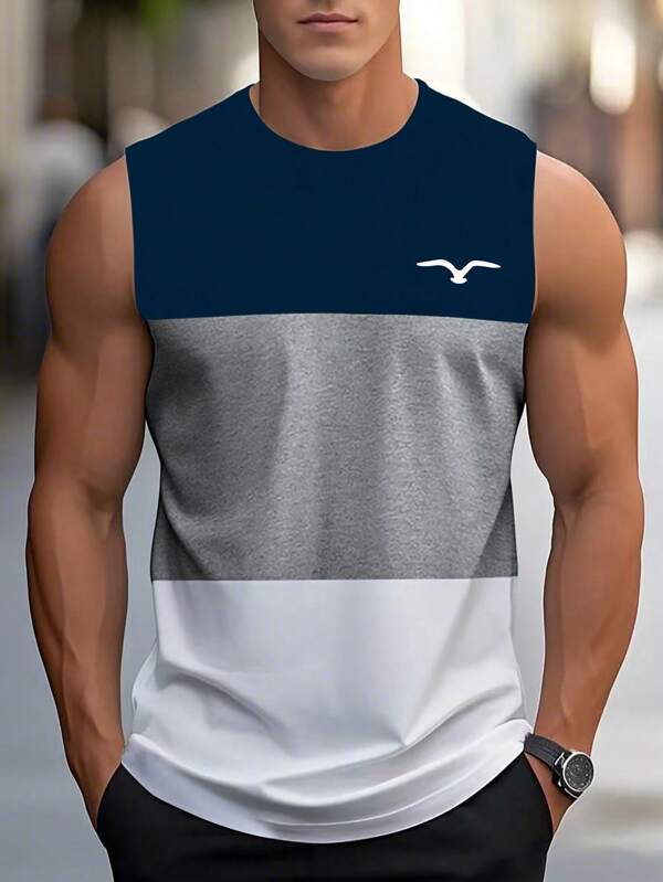 Men's Summer Graphic Print Crew Neck Casual Sleeveless Tank Top