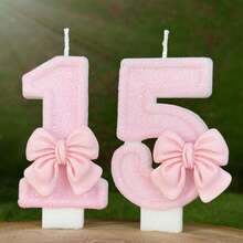 Girly INS Style Digit Candles, Pink Glitter Bow Decor, Romantic Wedding Party Table Decor, Sweet Cake Photo Prop