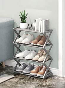 1 pieza Estantería plegable de 4 niveles multiuso organizadora, estantería de zapatos a prueba de polvo, de fácil montaje para dormitorio y hogar