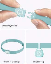 Separate Cat Collars With Name Tags: Suitable For Both Male And Female Cats, Super Soft And Adjustable Elasticity (6 "-12") Cat Collars With Separate Safety Buckles, Kitten Collars With QR Code ID Tags - Mint Green - View 5