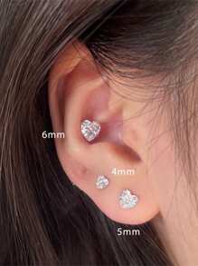 1/3pair Set Fashionable Luxury Sparkling Heart Zirconia Stud Earrings, Petite & Minimalist Design For Women