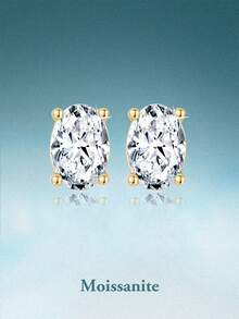 rainonme 1 Pair 1ct Elegant Moissanite Aesthetic Simple Earring Hypoallergenic 925 Sterling Silver Jewelry For Women Daily Wear Birthday, Valentines, Engagement Wedding Anniversary Birthday Christmas Gifts Special Occasions Spring Bank Holiday Mother's Day Gift - Gold - View 1