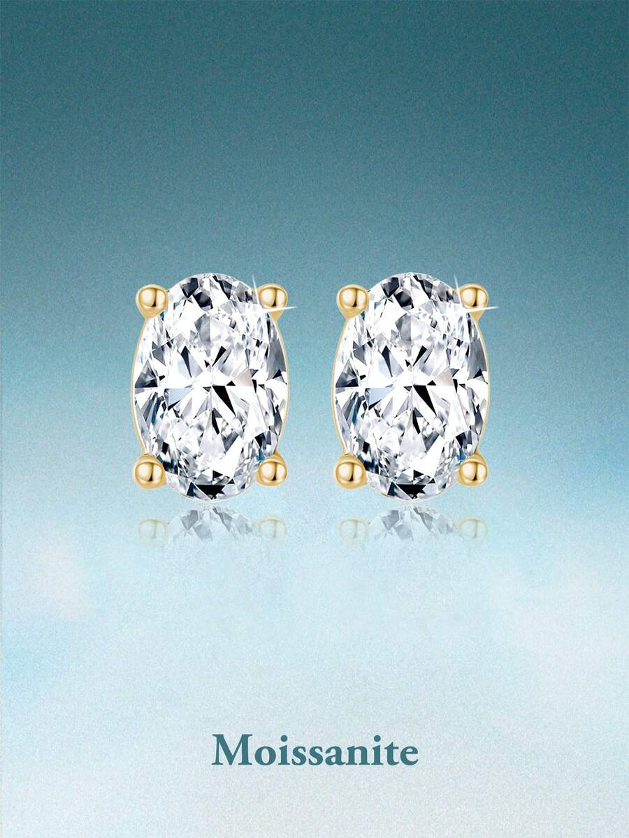 rainonme 1 Pair 1ct Elegant Moissanite Aesthetic Simple Earring Hypoallergenic 925 Sterling Silver Jewelry For Women Daily Wear Birthday, Valentines, Engagement Wedding Anniversary Birthday Christmas Gifts Special Occasions Spring Bank Holiday Mother's Day Gift - Gold - View 1