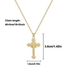 1pc 14K Gold Plated Stainless Steel Jesus Christ Cross Pendant Necklace, European/Arabian Style Religious Church Cross Necklace For Women, For Daily Wear, Gift Or Worship