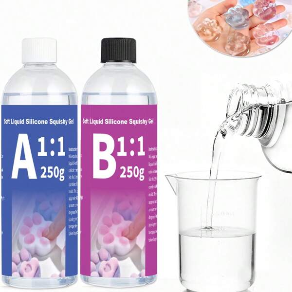 Gel en silicone Squishes pour Taba Squishes, gel de silicone liquide, mélange rapide de rapport 1:1 AB, kits de fabrication de caoutchouc pour les Taba Squishes Chat, créateurs de Squishes débutants, cadeau antistress DIY