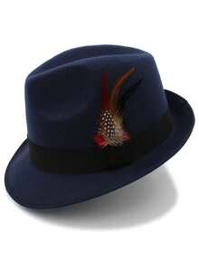 1 pièce Chapeau Fedora élégant unisexe avec bande de plumes, casquette de jazz décontractée à la mode, convenant pour les fêtes, les rassemblements et le port quotidien - multicolore - Voir 4