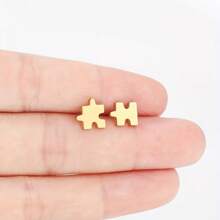 6 Pcs Minimalist Stainless Steel Puzzle-Shaped Mini Earrings, Featuring A Unique And Cute Puzzle Design, Suitable For Women To Wear Daily And At Parties, A Great Gift For Friends