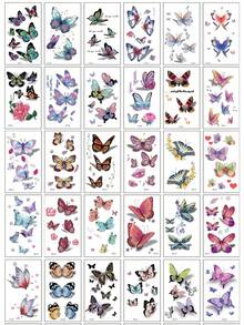 30 pegatinas de tatuajes temporales, exquisitos y realistas en 3D de mariposas de colores y diseño en inglés, adecuados para dedos, muñecas y pequeñas partes del Body, a prueba de agua y duraderos para mujeres