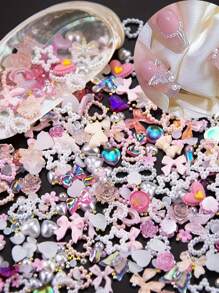 Assorted Mixed 1200 Pieces Mixed Pearl 3D Nail Decorations White Pink Multi-Shape Heart Moon Sun Bowknot Nail Decorations Flat Mixed Heart Star Bowknot Round Pearl Nail Beads For Women Nail Salon Leisure DIY Crafts Jewelry Accessories With Tweezers And Pick Up Pencil Middle Eastern Style Japanese And Korean Style Spring And Summer Supplies