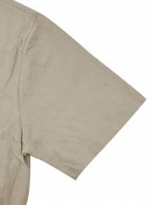 Men's Summer Thin Collar Open Front Short Shirt & Linen Casual Beach Pants Suit, Cozy Outfits - Khaki - View 7