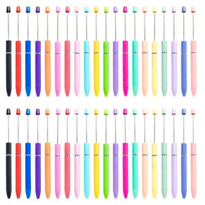 20pcs Macaron Color Thin Long Barrel Ballpoint Pen, Random Color, DIY Crafts Supplies Stationery, Silicone Beads Decoration, Festive Gift Box